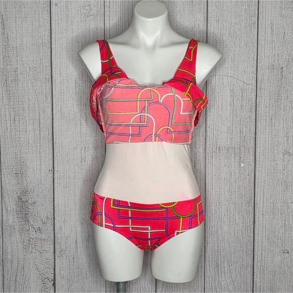 VTG 60s 70s Par➡️Form Originals Groovy Neon Geometric One Piece Swimsuit - Picture 2 of 9